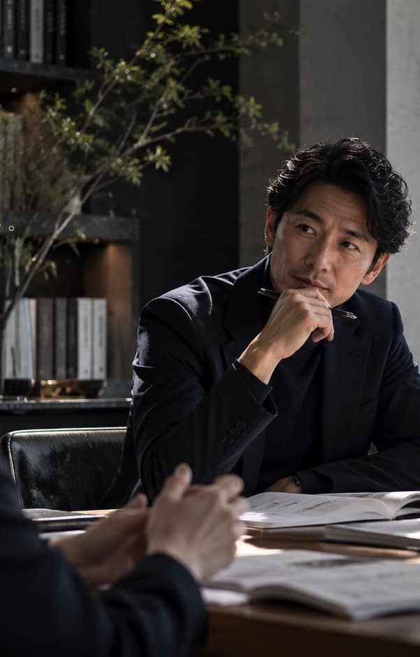 机をはさんで相談者の話を聞くアドバイザー