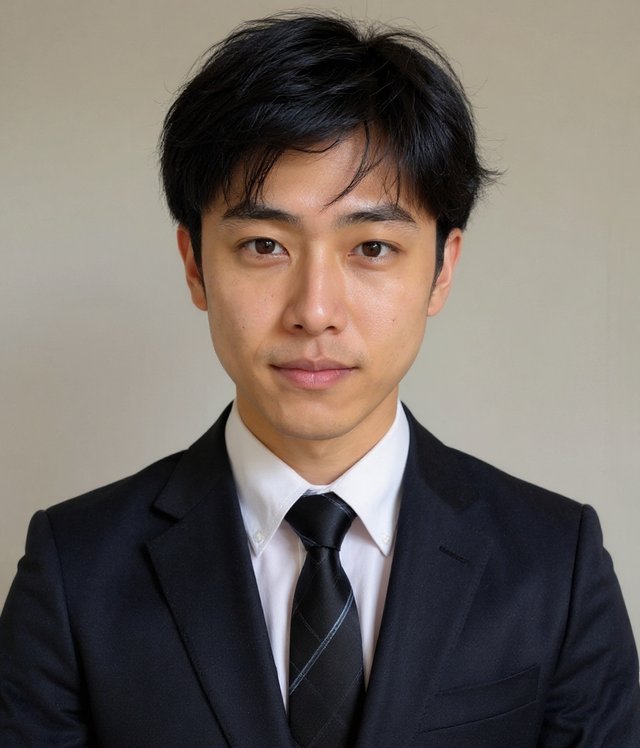 サンプルのプロフィール写真 — ヘッドショット、ニュートラルスタジオ背景